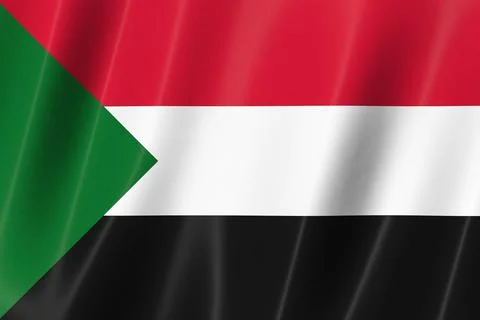 Sudan flag of silk-3D panoramic  illustration Ilustração Stock