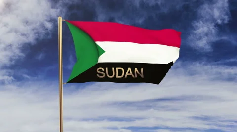 Sudan flag with title waving in the wind. Looping sun rises style.  Animation Stock-Footage 48914029