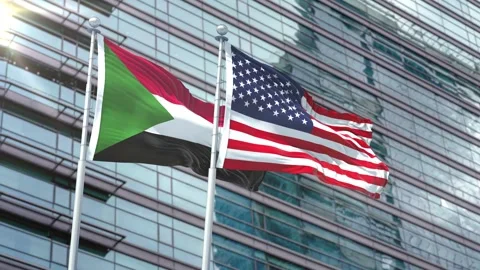 Sudan Flag VS Flag of USA Stock Footage 343385626