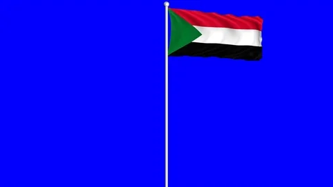 Sudan Flag Waving Fluttering on Wind Loopable Green Blue Screen Matte Stock Footage 77570712