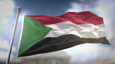 Sudan Flag Waving Slow Motion 3D Rendering Blue Sky Background - Seamless L.. Stock Footage 75545485