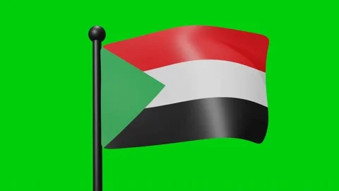 Sudan Flag Waving in Slow Motion on the green background. 3D Render Flag. N.. Stock Footage 230911688