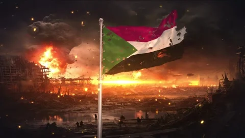 Sudan flag waving in war is torn Stock Footage 346103514