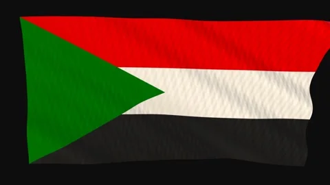 Sudan flag waving in the wind on a black background Stock Footage 343214119