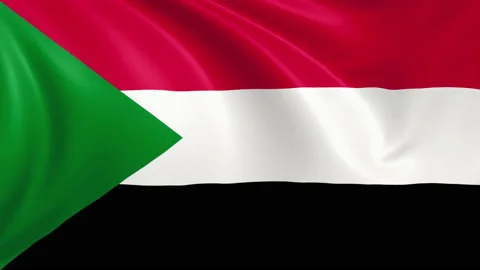 Sudan flag waving in the wind with high quality texture in 4K Vídeo Stock 130425386