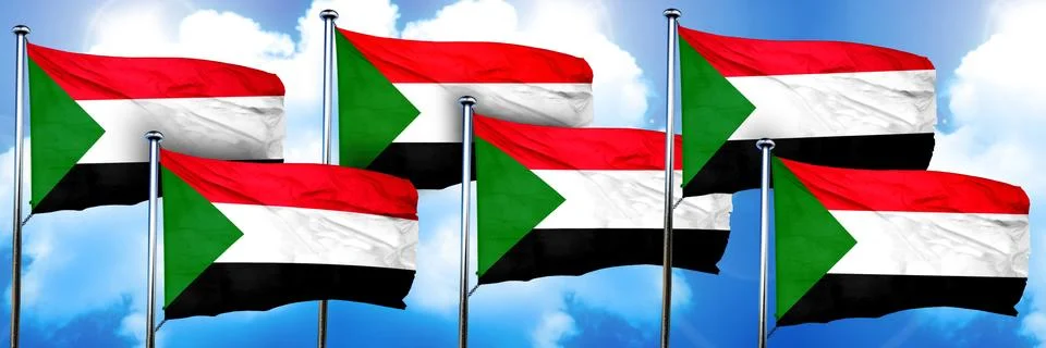 Sudan flags, 3D rendering, on a cloud background Stock Illustration