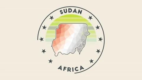 Sudan intro video. Badge with the circular name and map of the country in low... Stock Footage 237236009