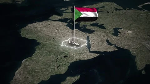 Sudan Map Animation, 3D Waving Sudan National Flag, Glowing Border on World Map 库存影片 333920933
