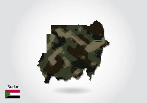 Sudan map with camouflage pattern, Forest - green texture in map. Military co Illustrazione stock