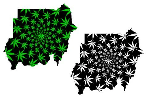 Sudan - map is designed cannabis leaf Stock Illustration
