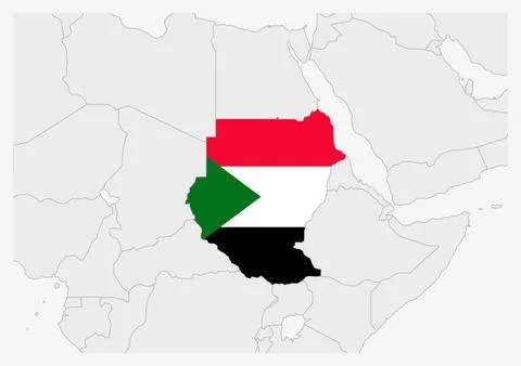 Sudan map highlighted in Sudan flag colors Stock Illustration