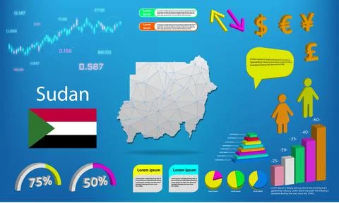 Sudan map info graphics - charts, symbols, elements and icons collection. Det Stock Illustration