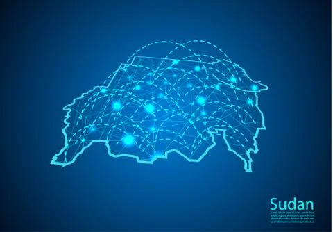 Sudan map with nodes linked by lines. concept of global communication and bus Stock Illustration