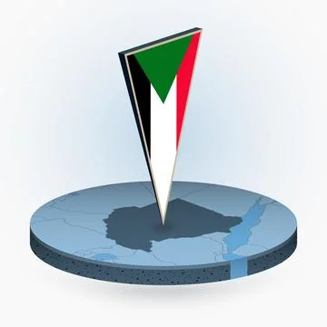 Sudan map in round isometric style with triangular 3D flag of Sudan Stock Illustration