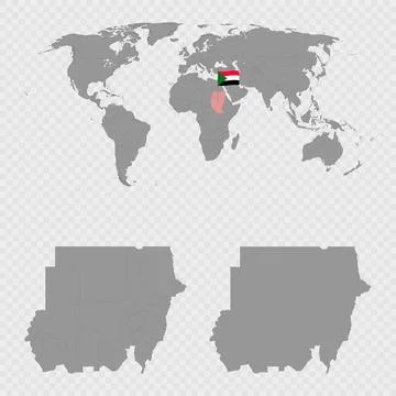 Sudan Map Set with World Location. Stock Illustration