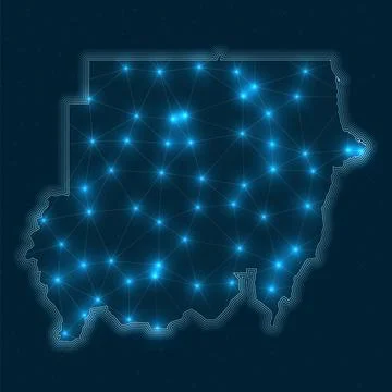 Sudan network map. Abstract geometric map of the country. Digital connectio.. 库存插图