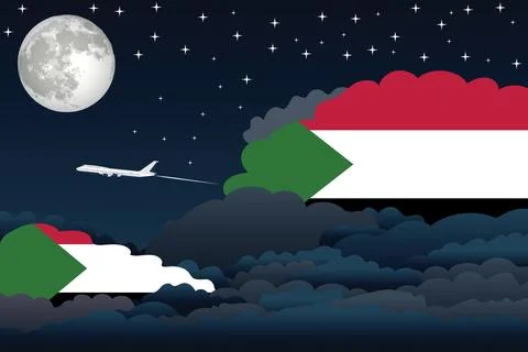 Sudan Night Clouds Airplane Vector Illustration Stock Illustration
