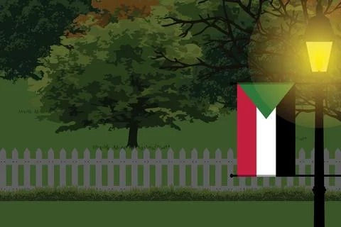 Sudan Night Trees Lamp Vector Illustration Stock Illustration