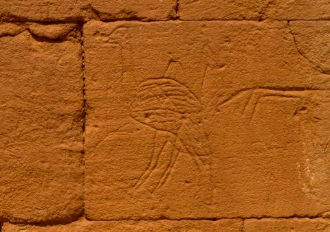 Sudan, Nubia, Naga, ostrich carving on the elephant temple at musawwarat es-s Stock Photos