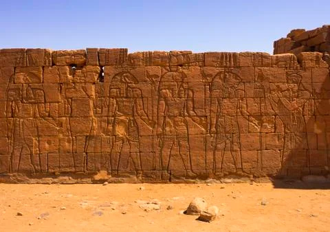 Sudan, Nubia, Naga, relief on lion temple wall Stock Photos
