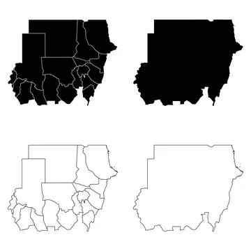 Sudan Outline and Solid Fill Map Set. Stock Illustration