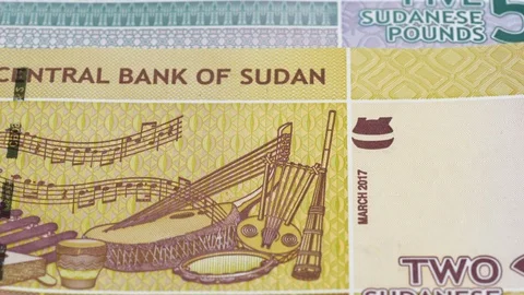 Sudan pound banknotes fast tracking. Slider shot. Low angle, 4K Stock Footage 126668020