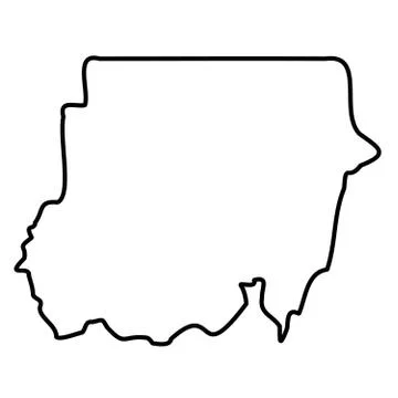 Sudan - solid black outline border map of country area. Simple flat vector Stock Illustration