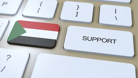 Sudan Support Concept. Button Push 3D Illustration. Support of Country or G.. Illustrazione stock