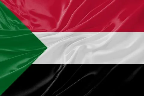 Sudan Waving Flag Background with Silk Fabric Texture Stock Illustration