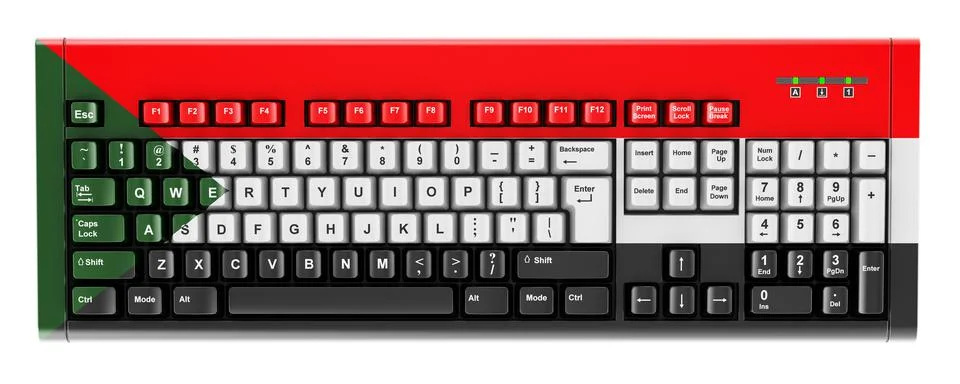 Sudanese flag painted on computer keyboard. 3D rendering 스톡 일러스트