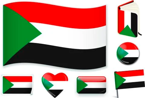 Sudanese flag in seven shapes. Editable and separate layers. Stock Illustration
