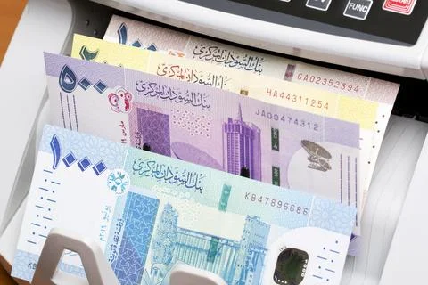 Sudanese pound in the counting machine Stock Photos