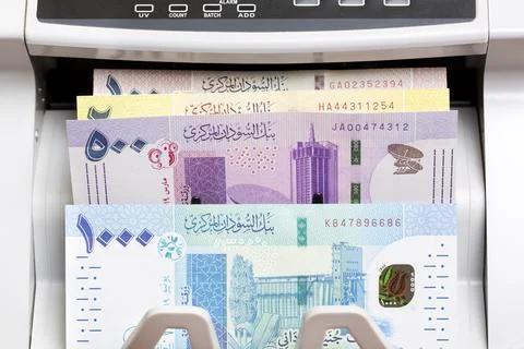 Sudanese pound in the counting machine Stock Photos