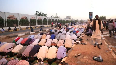 SUDANESE PROTESTERS PRAYING AT SIT IN 스톡 동영상 232474962