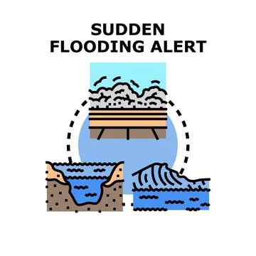 Sudden flooding alert warning of rising water levels Stock Illustration