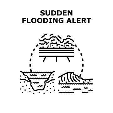 Sudden flooding alert warning of rising water levels Stock Illustration