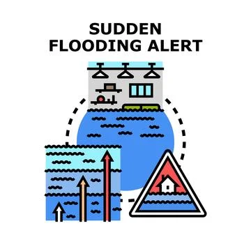 Sudden flooding alert warning of rising water Stock Illustration