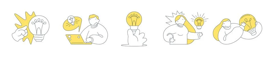 From A Sudden Spark To A Cherished Idea Vector Illustration Set Stock Illustration
