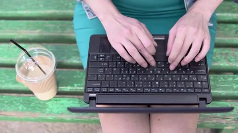 Sudent work using laptop in the campus park Stock Footage 79839402