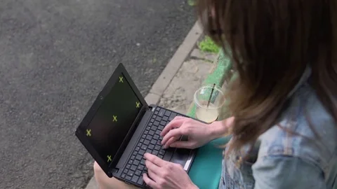 Sudent work using laptop in the campus park Stock Footage 79839553