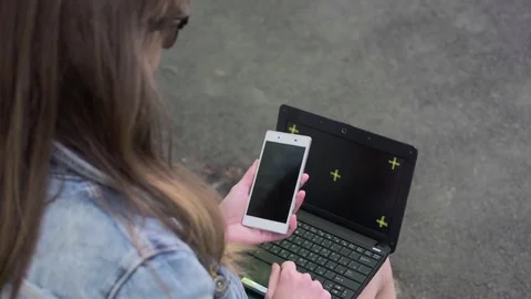 Sudent work using laptop in the campus park Stock Footage 81766147