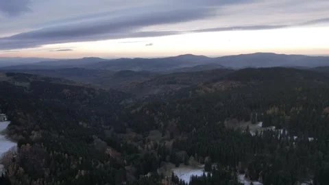 Sudetes mountains, begining of winter, first snow, just before sunset Stock Footage 259406295