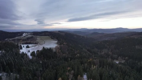 Sudets mountains after first day of snowing just after the sunset, cloudy Stock Footage 259406372