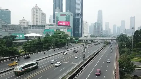 SUDIRMAN ROAD IN NEW NORMAL PHASE AT THE WEEKEND Stock Footage 134377475