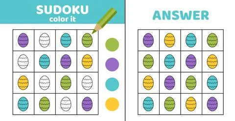Sudoku with eggs. Coloring sudoku with Easter eggs. Cartoon Illustrazione stock