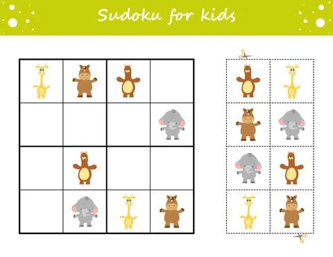 Sudoku for kids. Education developing worksheet. Activity page with pictures. Stock Illustration