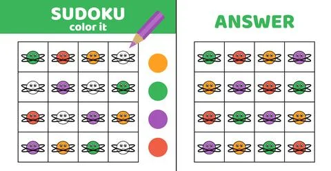Sudoku with planet and two orbits. Coloring sudoku with planet. Cartoon Stock Illustration