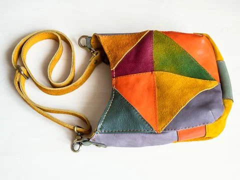Suede and leather patchwork cross body bag Foto stock