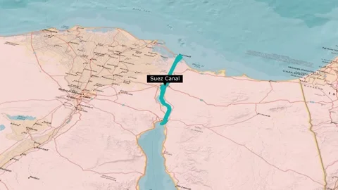 Suez Canal Map Animation Showing Route Between Egypt and Israel Region Stock Footage 346247147