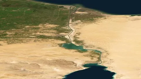 Suez Canal map illustration, Egypt – strategic maritime waterway Illustrazione stock